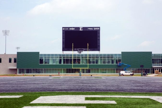 video scoreboard at Rynearson Stadium