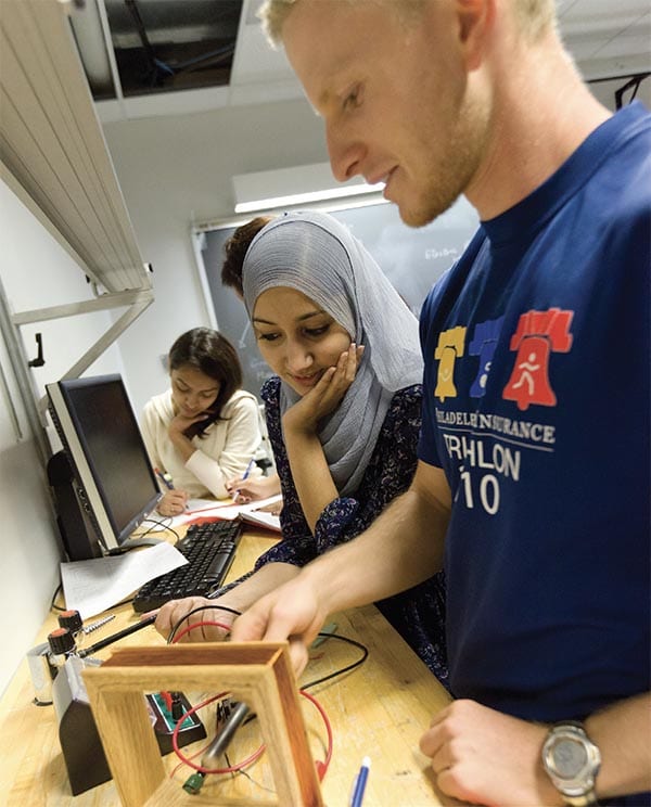 Students in the math and science learning center